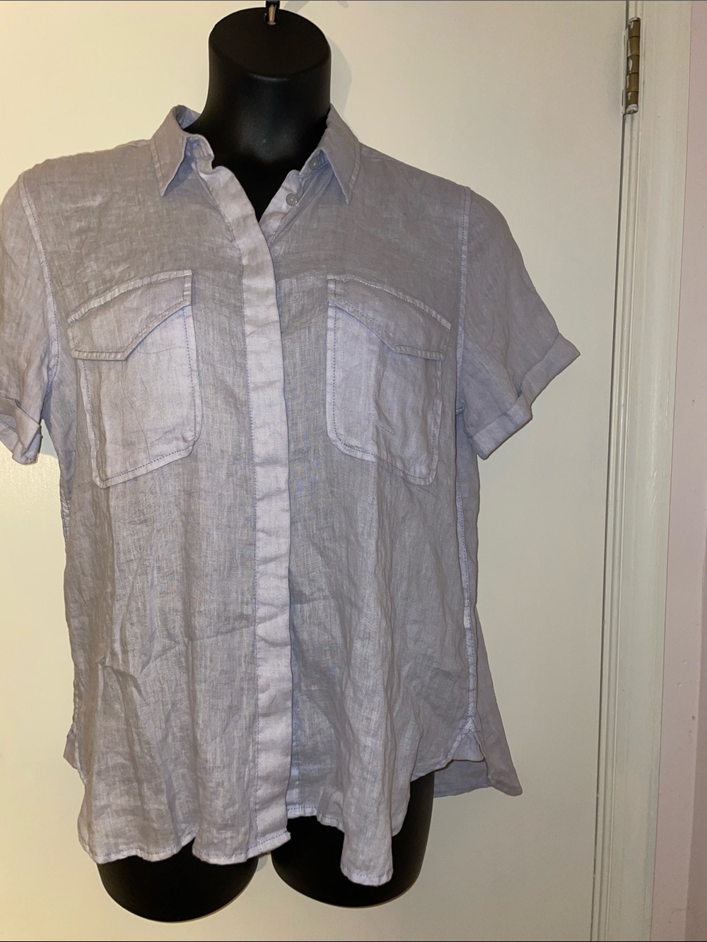 Joe Fresh 100% Linen Blouse with Placket , Pockets and cuff Sleeves- Blue